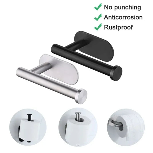 No-Punching Wall Mounted Toilet Paper Holder Rustproof Anti-Corrosion Stainless Steel Bathroom Kitchen Roll Paper Toilet Holder
