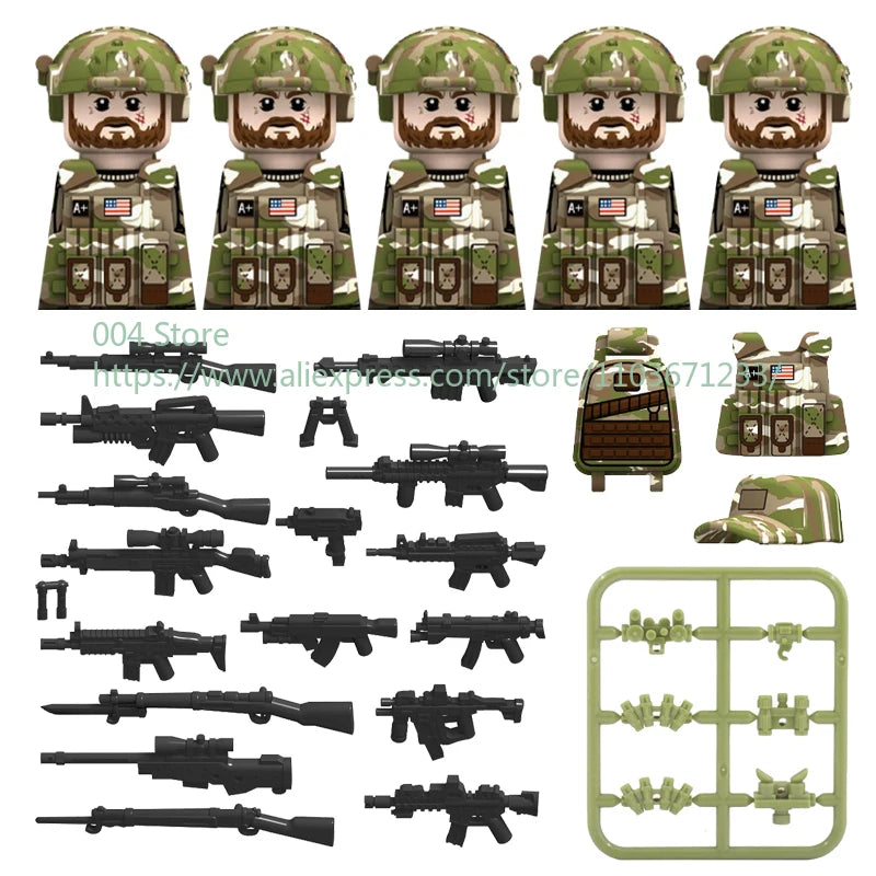 Military Special Forces Action Figure Building Blocks Ghillie Suit Weapons Sniper SWAT Ghost KSK Police Bandit Boy Toy Gift F029