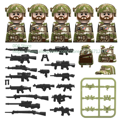 Military Special Forces Action Figure Building Blocks Ghillie Suit Weapons Sniper SWAT Ghost KSK Police Bandit Boy Toy Gift F029