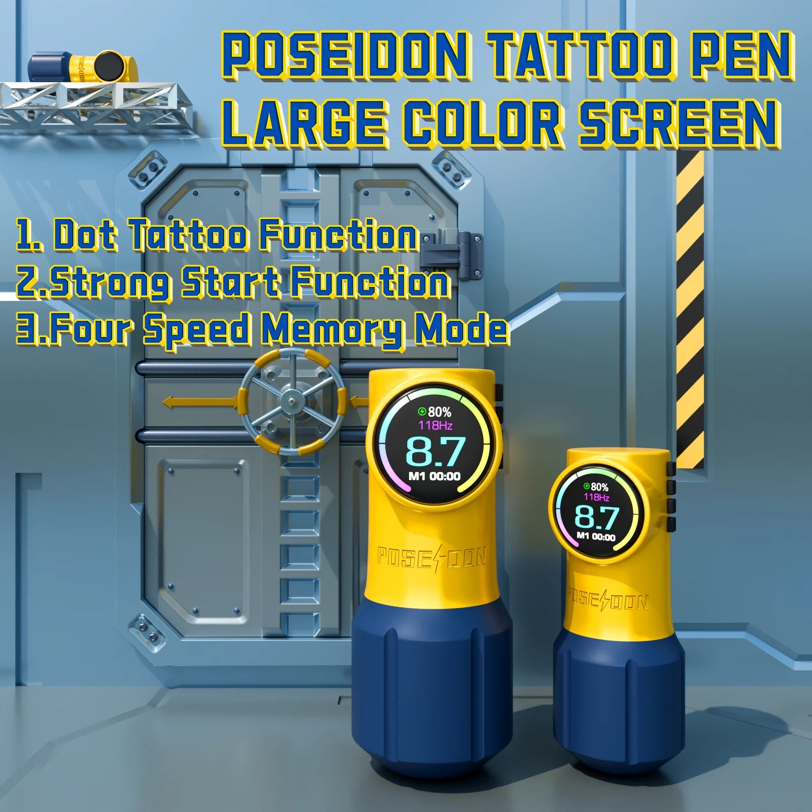 POSEIDON-Yellow Tattoo Gun Kit for Permanent Makeup, Machine, Pen, Power Supply, Hot, New
