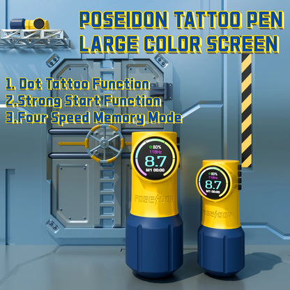 Kit de pistola de tatuaje POSEIDON-Yellow para máquina de maquillaje permanente, pluma, fuente de alimentación, nuevo y de alta calidad. 