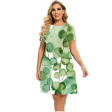 Women's Plant Flower Print Dress Short Sleeve Loose A-line Dress O-neck Casual Dress Plus Size Summer 