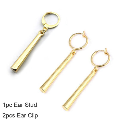 Kiss Jewelry Titanium Steel Punk Cool Men Women Ear Clip Stud Earrings Long Stick Pendant Fashion Hip Hop Drop Party Earring