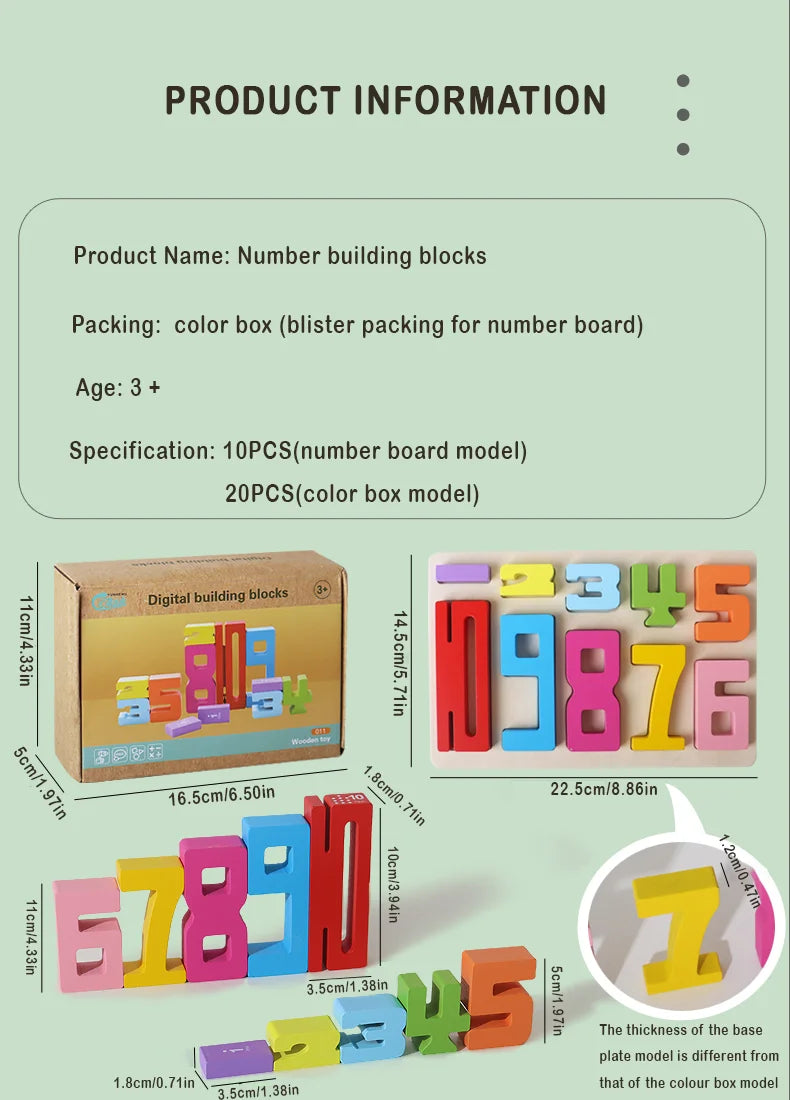 Wooden educational digital blocks, creative puzzles, stacking toys, fun brain teasers, early education topics, Montessori style