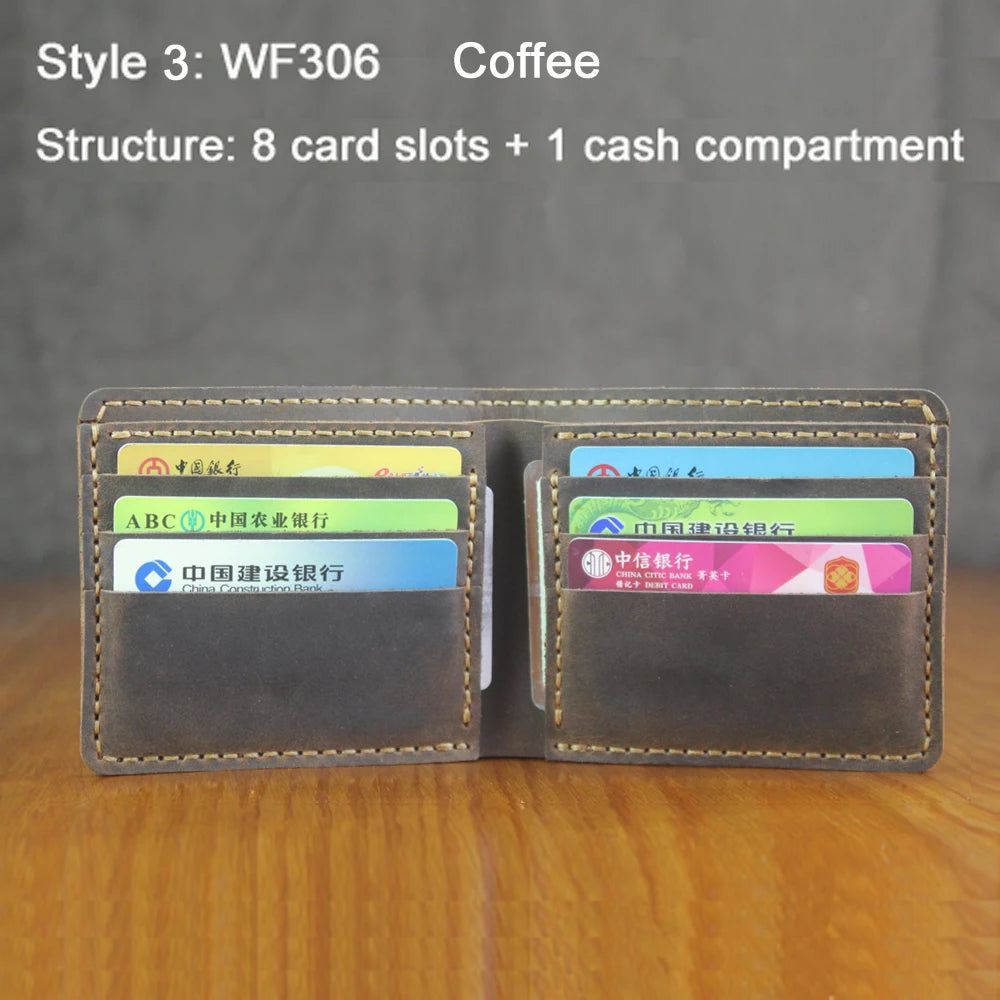 Luxury Handmade 100% Genuine Leather Men Wallet Purse Short Money Clip with Coin Pocket Male Money Bag Multi-Card Wallet Vintage