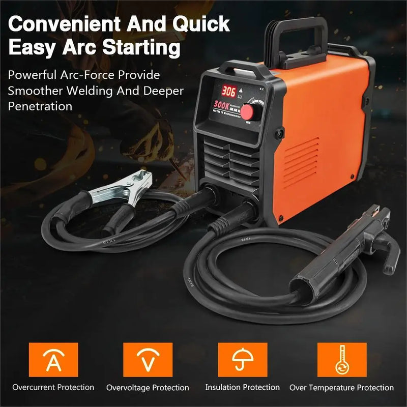 Portable Welding Machine 220V Digital Display LCD Hot Start Welding Machines 300A ARC Welder Machine with Electrode Holder Wire