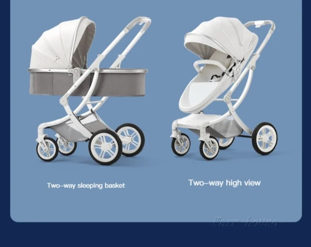 Cochecito de bebé 3 en 1, de lujo, con asiento para el coche, de piel sintética, con diseño de cáscara de huevo y paisaje alto.
