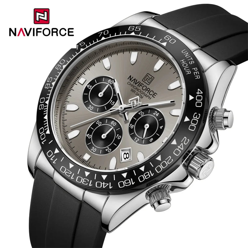 NAVIFORCE Reloj de lujo para hombre, deportivo, resistente al agua, de cuarzo, con correa de silicona, cronógrafo, luminoso, de pulsera, masculino