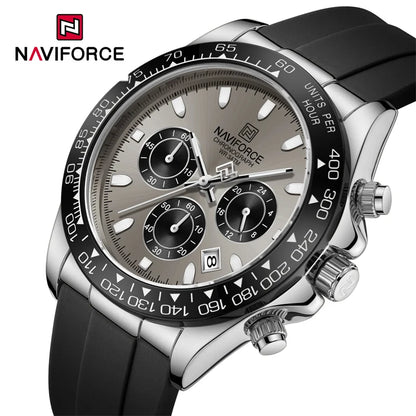 NAVIFORCE Reloj de lujo para hombre, deportivo, resistente al agua, de cuarzo, con correa de silicona, cronógrafo, luminoso, de pulsera, masculino