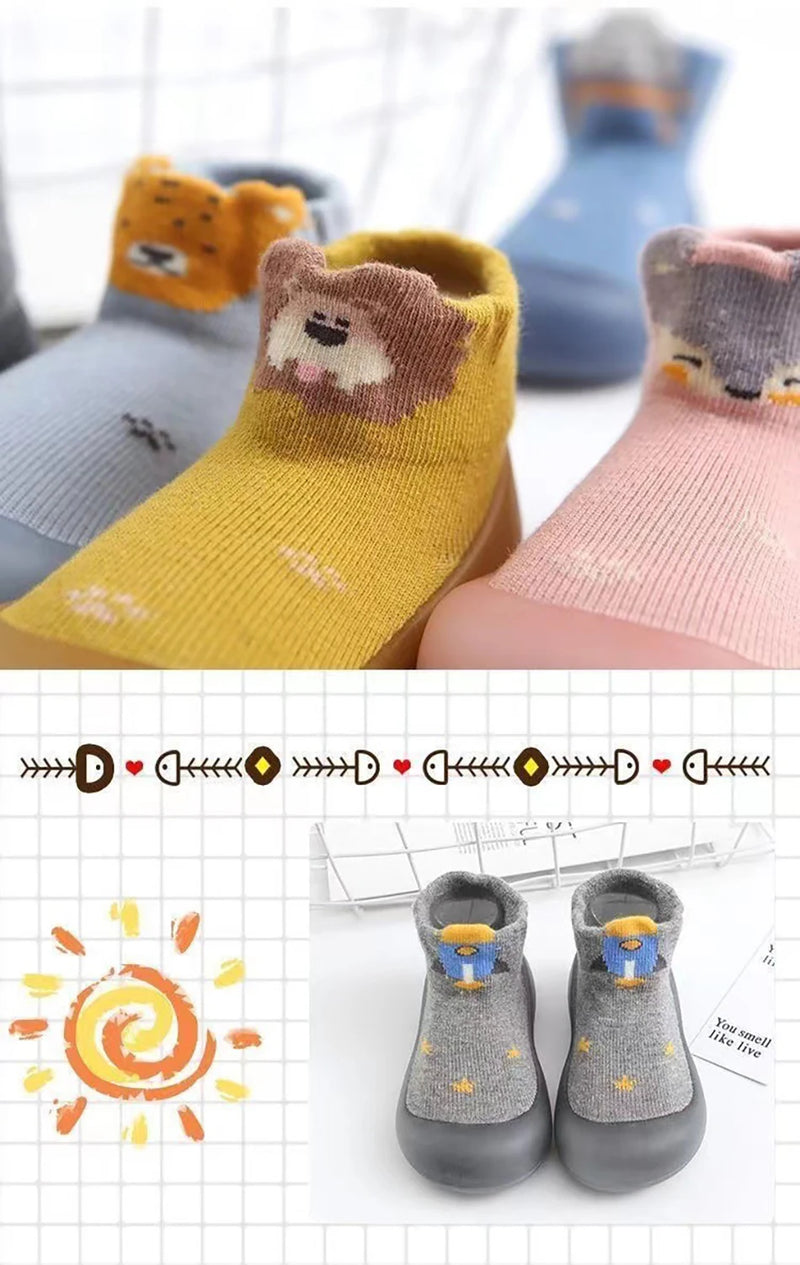 Calcetines de algodón bonitos y cómodos para bebés recién nacidos, primeros pasos, zapatos casuales de interior con suela suave, transpirables y antideslizantes.