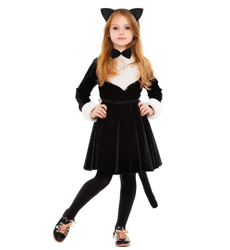 Animal Cat Tiger Cosplay Costume for Boys Girls Headband Clothes Shoes Tail Tutu Skirt Gloves Set for Kids School Performance