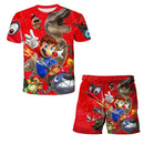 Summer anime Super Mario fashion cute boy 3D top T-shirt+shorts two-piece set Mario girl and boy top short sleeved shorts