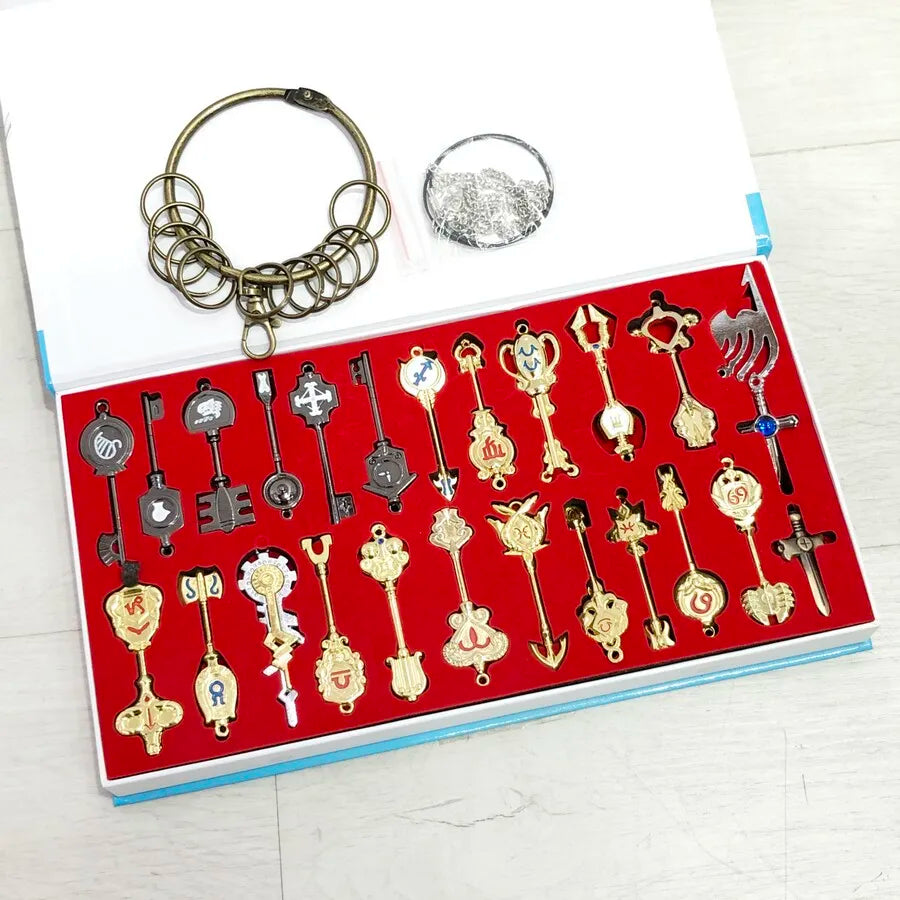 Anime Pendants Jewelry Necklace Keyrings Elsa Lucy Keys Set Zodiac Star Spirit Magician Summons Cosplay Key Ring Gift