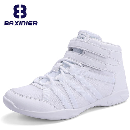 BAXINIER - Zapatillas blancas altas de animadora para niñas, ligeras, para competición juvenil, para entrenamiento de baile y tenis