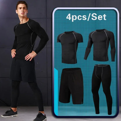 Conjunto de ropa deportiva de compresión Rashguard para hombre, mallas para correr, gimnasio, entrenamiento, camiseta, cortavientos y leggings 