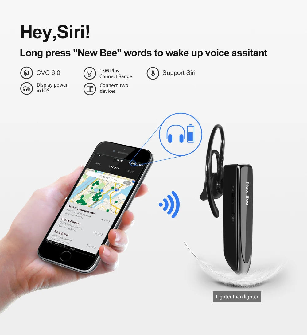 New Bee B41 Wireless Bluetooth 5.0 Earphones Hands-Free Mini Headset 22H Music Playtime Earpieces With CVC 6.0 Mic For iPhones