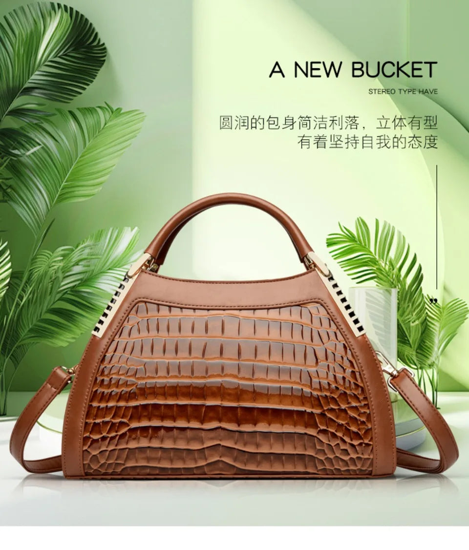 Alligator Patent Leather Shoulder Crossbody Handbags for Women, Luxury Brand Designer Hobo Bags, Two-Layer Sac