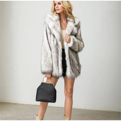 Women Elegant Plush Faux Fur Overcoat Female Casual Loose Coat Jackets 2022 Winter New Lapel Full Sleeve Fashion Coat