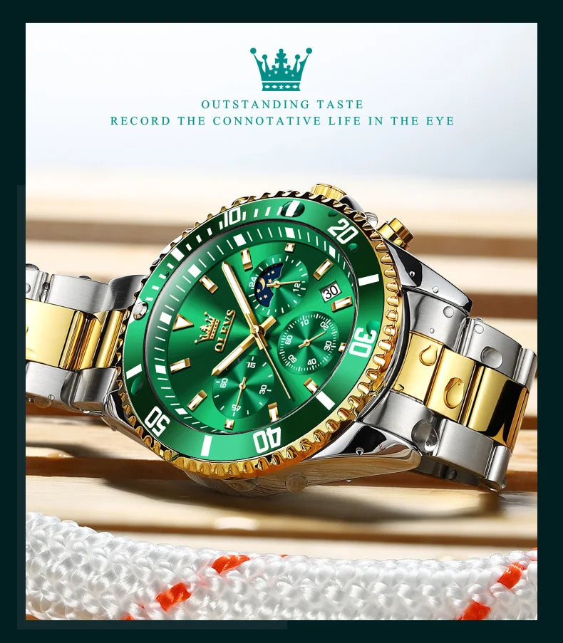OLEVS Watch Men Top Brand Luxury Gold Quartz Military Watches Waterproof Date Luminous Stainless Steel Chronograph Clock Reloj
