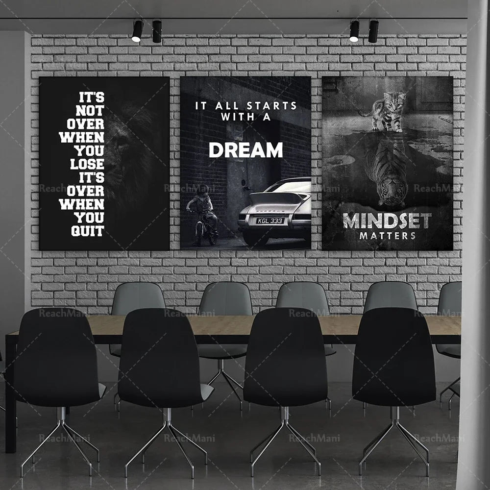 3x Inspirational Wall Art Canvas Prints Office Decoration 3 Pieces Bundled Mentality Matters / Everything Starts With a Dream PO