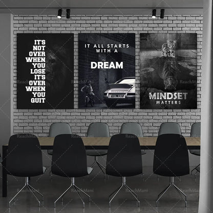 3x inspirational wall art canvas prints office decoration 3 pieces bundled mentality matters / everything starts with a dream po