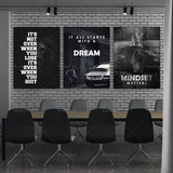 3x Inspirational Wall Art Canvas Prints Office Decoration 3 Pieces Bundled Mentality Matters / Everything Starts With a Dream PO
