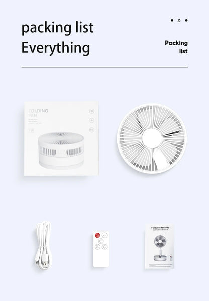 P10 10800mAh Folding Portable Fan USB Remote Control Air Cooler Silent Rechargeable Wireless Floor Standing Fan for Camping Desk