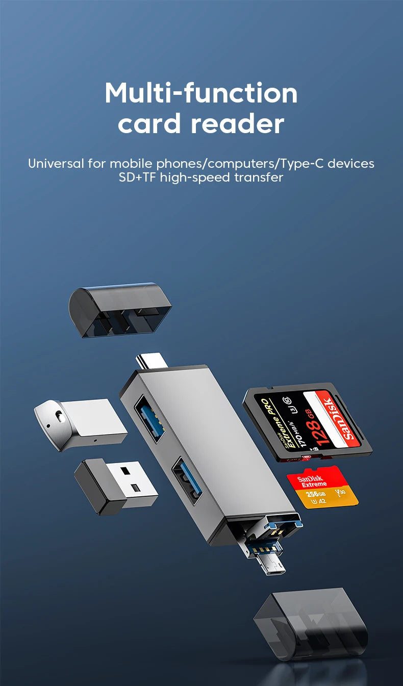 Elough 7 In 1 Multifunction Usb 3.0 Card Reader Micro TF SD Card Memory Reader USB Flash Drive Type C Card Adapter OTG