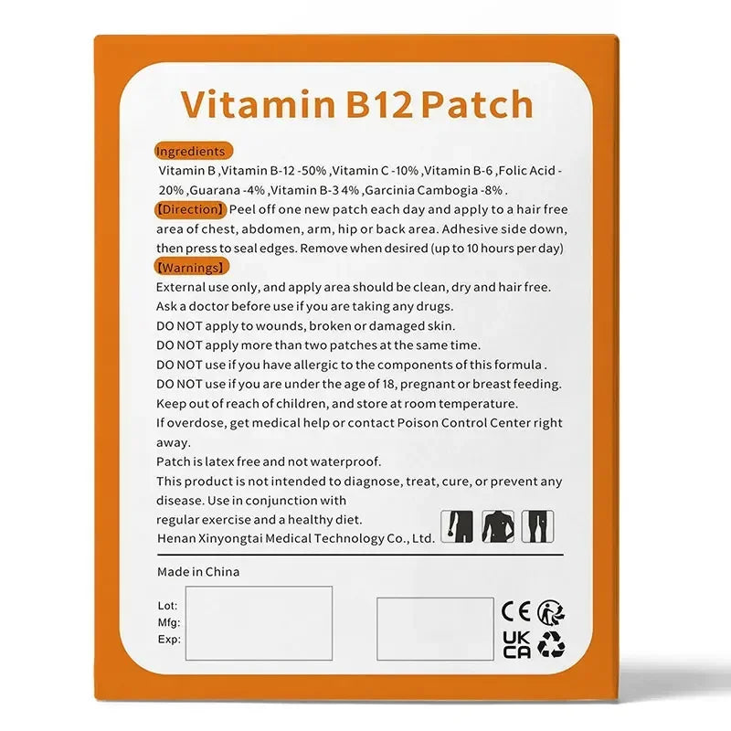 Energy Boost Transdermal Self Adhesive Vitamin B12 Patches 30 Patches One Month Supply