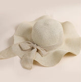 1Pc Women's Seaside Bow Beach Hat Oversize Straw Hat Women's Summer Sun Block Big Brim Hat Suitable For Sun Protection