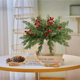 15pcs Artificial Pine Branches with Red Berry Stems Faux Christmas Greenery Pine Cypress DIY Craft Garland Home Christmas Decor