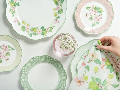 Ceramic Plate Household Bone China Dinner Plate Set Vintage Green Flower Dishes Tableware Oval Large Tray Dinnerware Sets
