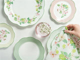 Ceramic Plate Household Bone China Dinner Plate Set Vintage Green Flower Dishes Tableware Oval Large Tray Dinnerware Sets