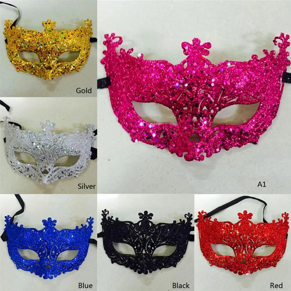 Máscara Veneziana de Baile de Máscaras com Glitter e Fitas para Mulheres – Estilo Misterioso para Halloween e Festas a Fantasia