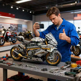 2431 Pieces of White Gold Motorcycle Building Blocks, Easy to Assemble for Ages 14 and Up, Perfect Gift for Birthdays, Christmas, Halloween and New Year Parties