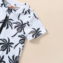 Newborn Baby Infant Boys Swimsuit with Hat Cartoon Tree Print Short Sleeve Round Neck Half Zipper Jumpsuit Bathing Suit