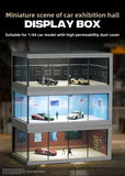 1/64 Simulated Alloy Car Model Showroom for Boy Miniature Acrylic Parking Lot Car Display Stand with Lights Kids Collection Toys