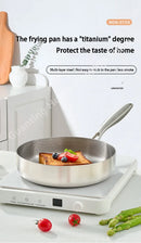 Titanium Stainless Steel Frying Pan Nonstick Wok Uncoated Pot Egg Steak Skillet Home Induction Cooker Gas Stove Kitchen Cookware