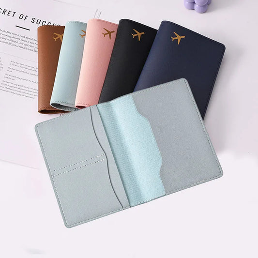 Women Men Card Passport Cover Case Flight Ticket Clip Passport Wallet PU Leather Solid Color Id Holder Passport Holder Purses