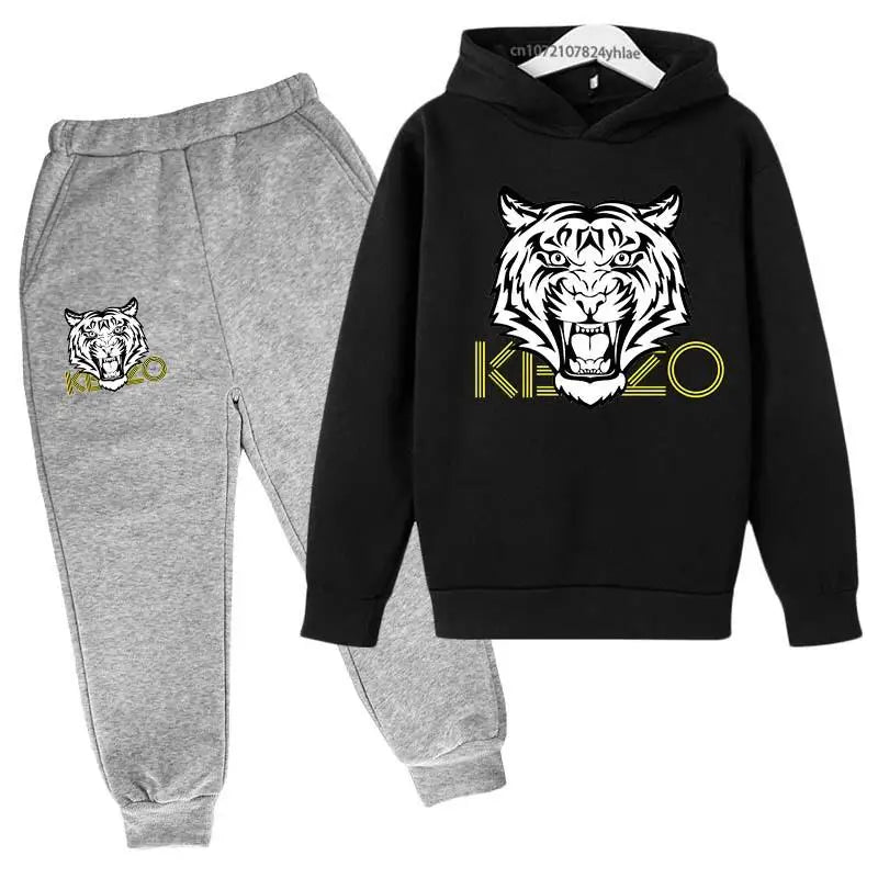 Tiger Head Kids Spring Autumn Leisure Fashion 2pcs Hoodie Sweatshirts+Pants Suits 3-13 Years Boys Girls Outfits Children Clothes
