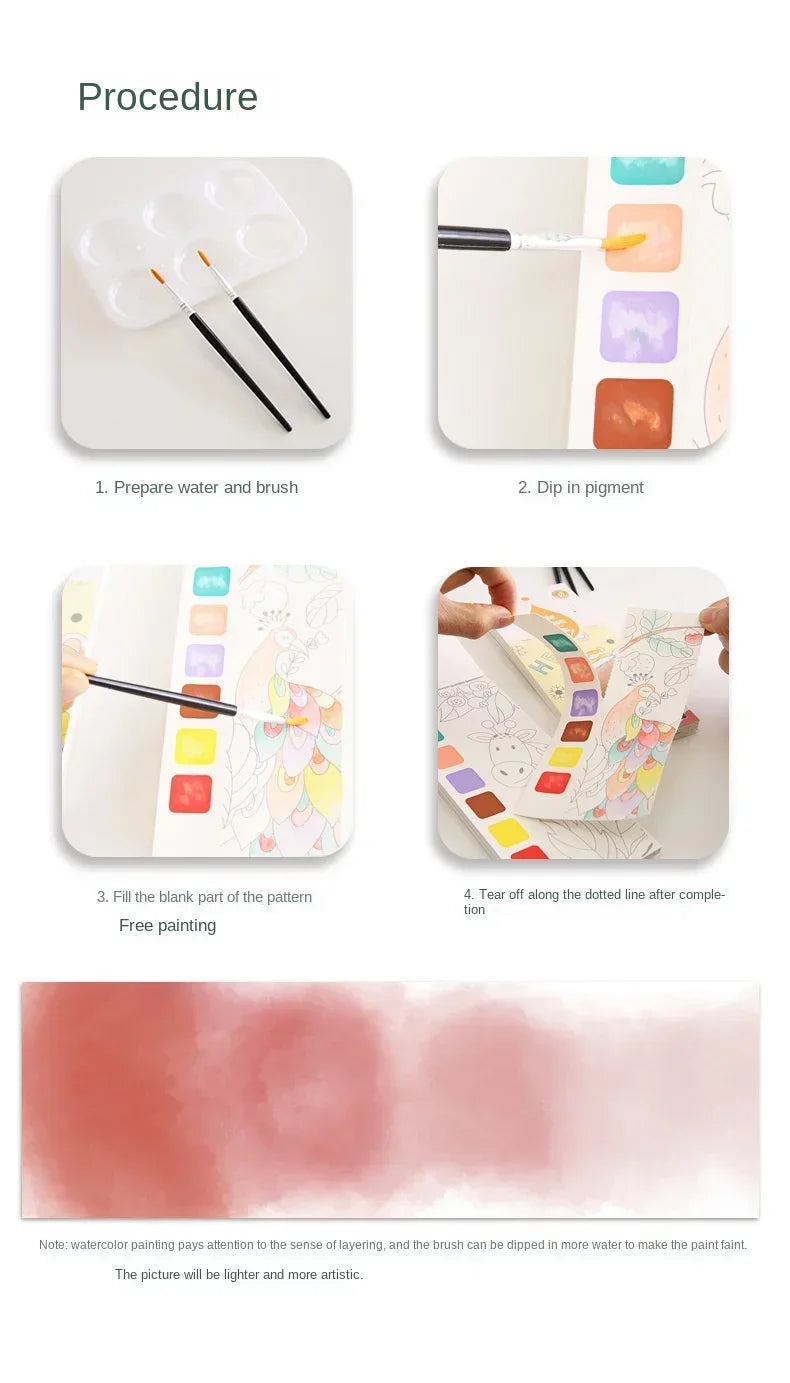 20 Sheets Portable Children Watercolor Painting Book Paint with Water Kids Gouache Graffiti Picture Coloring Drawing Toys Gifts
