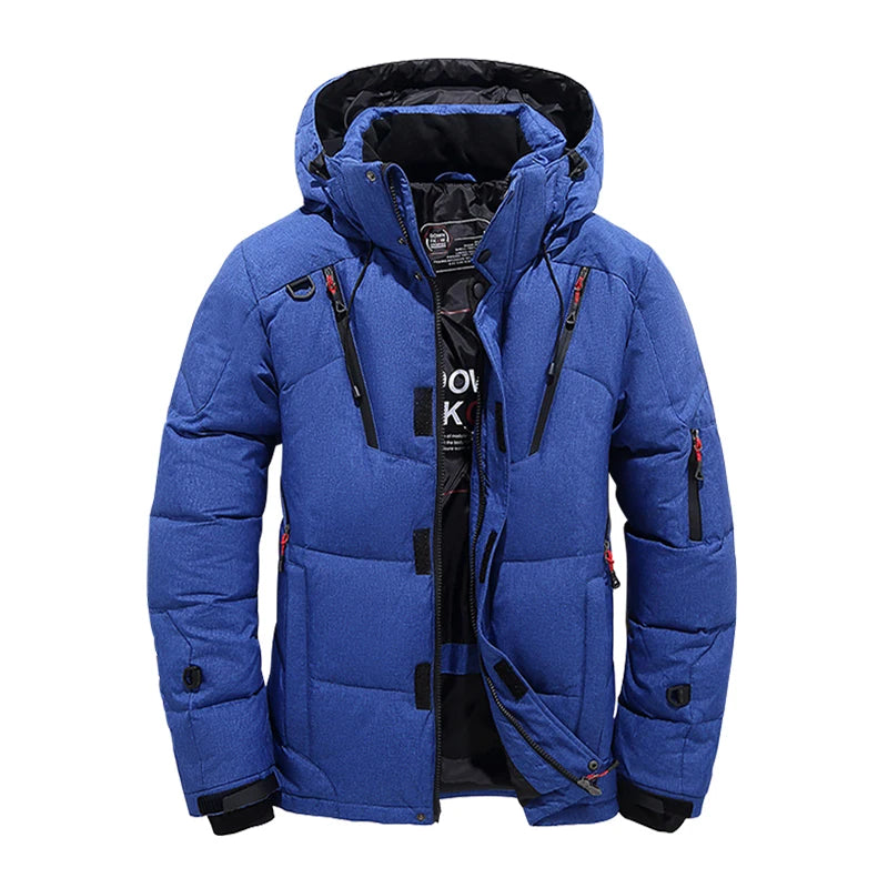 Chaqueta de plumón para hombre, abrigo de invierno de pato blanco, parka cálida y resistente al viento, para viajes y acampadas, nueva, gruesa, de color sólido, con capucha.