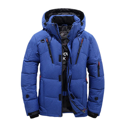 Chaqueta de plumón para hombre, abrigo de invierno de pato blanco, parka cálida y resistente al viento, para viajes y acampadas, nueva, gruesa, de color sólido, con capucha.