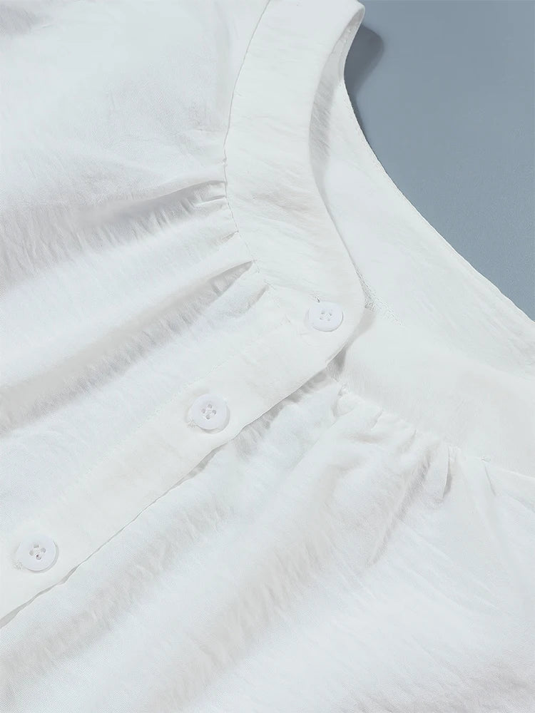 Vestido de talla grande para mujer, primavera y verano 2024, con botones de una sola fila, color liso, informal, suelto, largo, de poliéster.