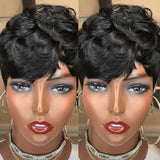 Short Pixie Cut Human Hair Wig for Black Women, Machine-Made Wigs with Bangs, Short Human Hair Wigs