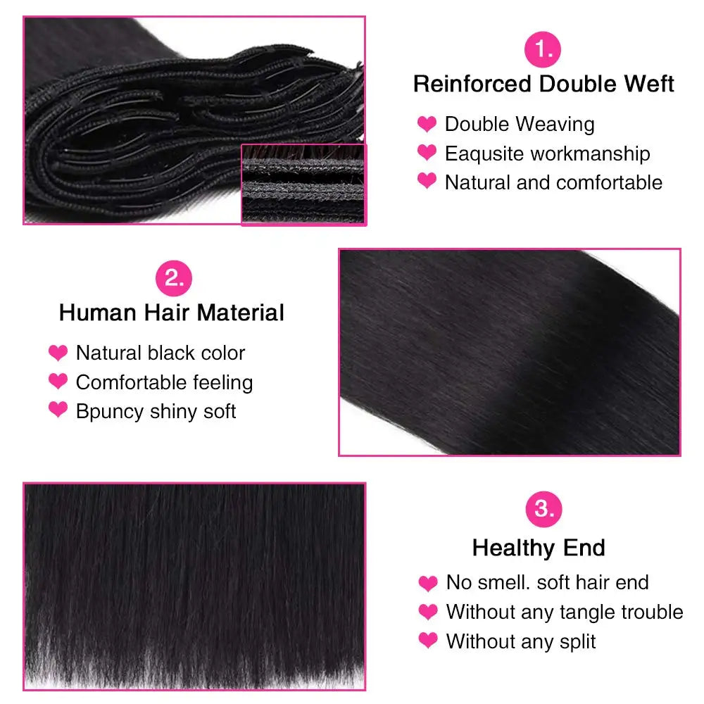 Aplique de cabelo Humano liso de tic tac Extensões Invisível