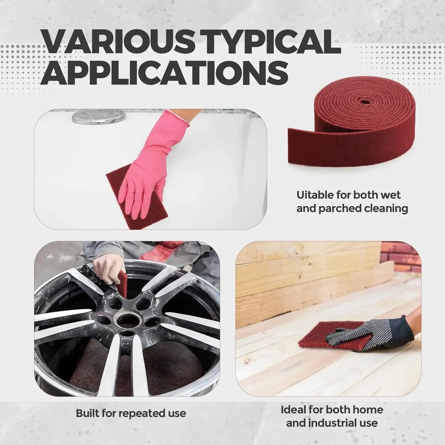 5inch X 3.28 Feet Chestnut Red Universal Scouring Pad Roll, Does Not Damage Surfaces, Abrasion-Resistant Cleaning Roll, Used for Paint Primer Pre-Treatment, Cleaning Stubborn Stains in Kitchens and Bathrooms, and Surface Prep