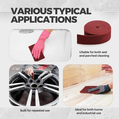 5inch X 3.28 Feet Chestnut Red Universal Scouring Pad Roll, Does Not Damage Surfaces, Abrasion-Resistant Cleaning Roll, Used for Paint Primer Pre-Treatment, Cleaning Stubborn Stains in Kitchens and Bathrooms, and Surface Prep