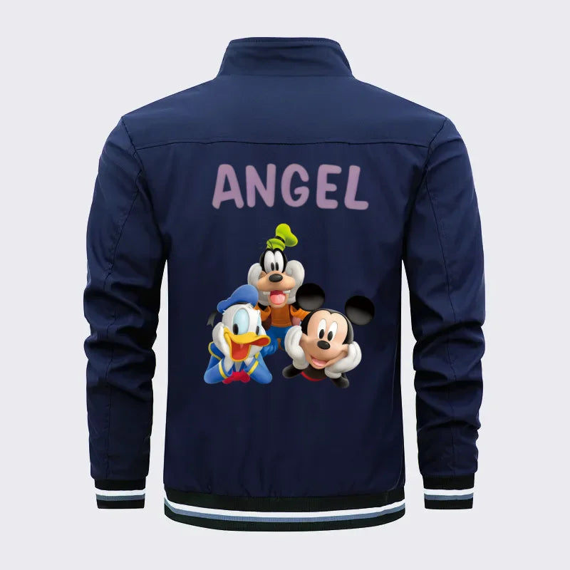 Vintage Mickey Mouse Print Men's Bomber Jacket Casual Lightweight Windproof Coat