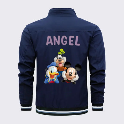 Vintage Mickey Mouse Print Men's Bomber Jacket Casual Lightweight Windproof Coat